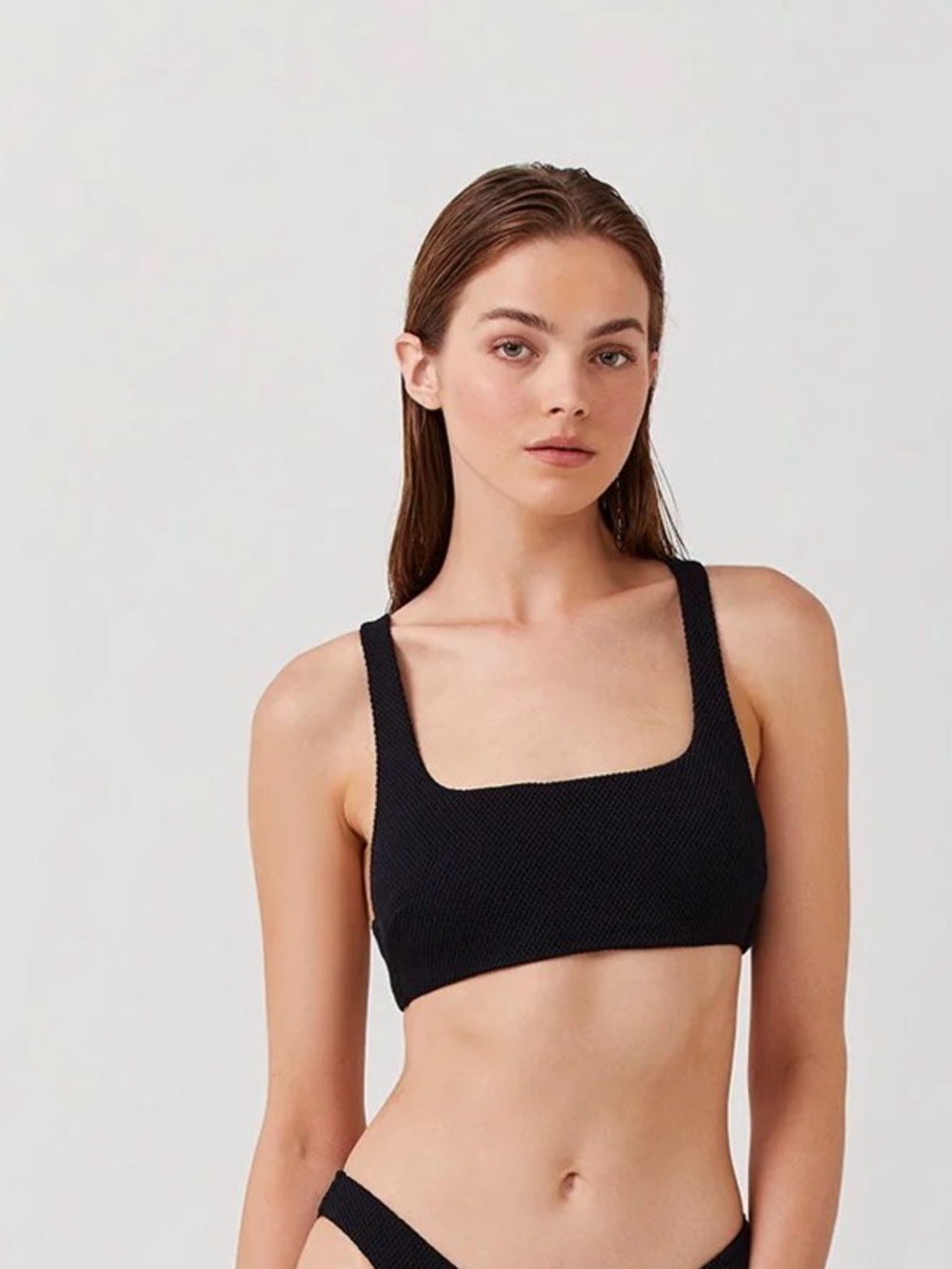 Women’s black textured bikini top from the brand Gottex, size 8, B5145.